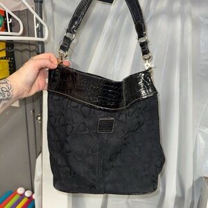 Liz Claiborne Black and Croc-Embossed Shoulder Bag
